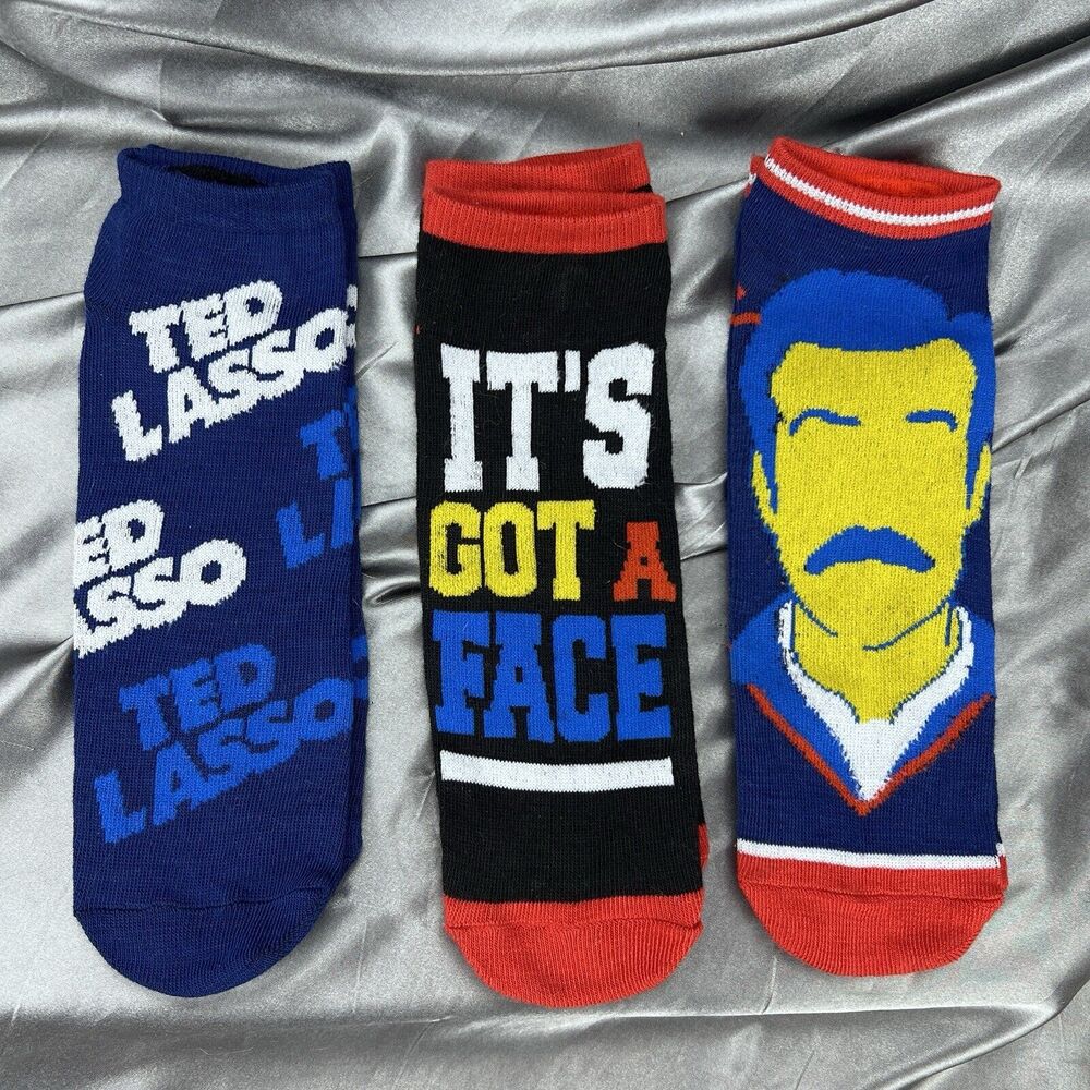 Ted Lasso Men's No Show Socks 3 Pair Bundle Fits Size 6-12 Funky TV Bday‎ Gifts